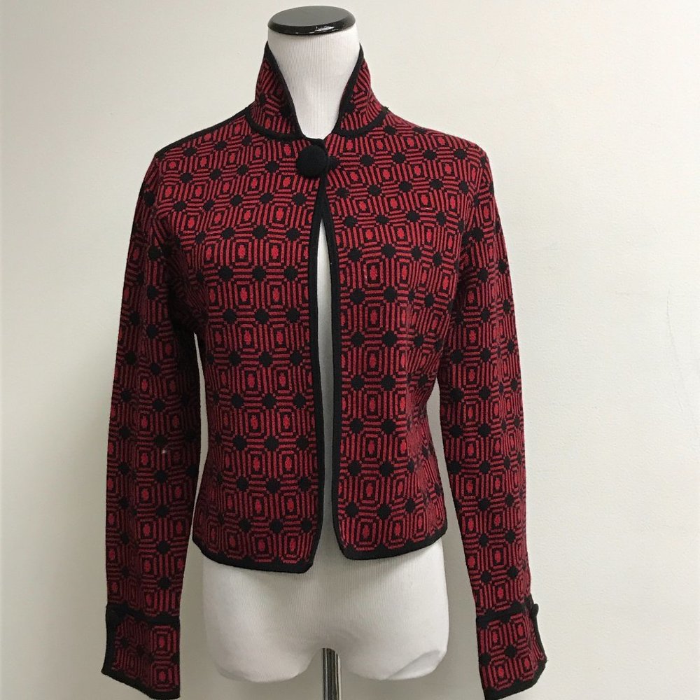 Neve cardigan sweater red black geometric bolero cotton wool S